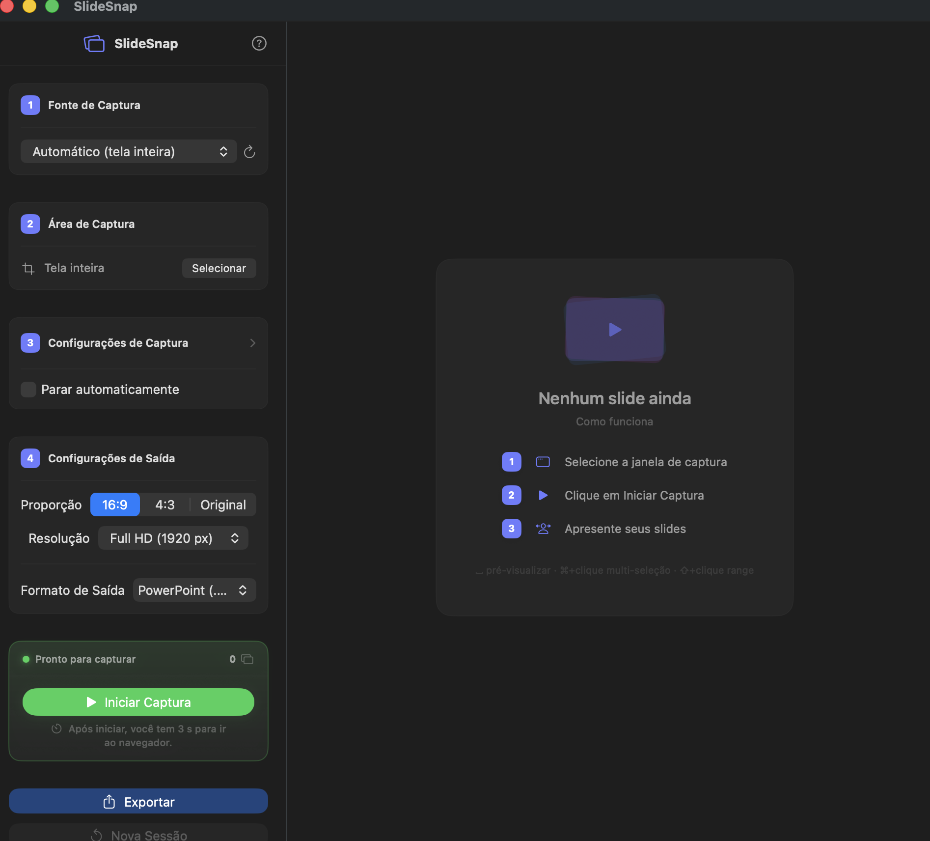 SlideSnap — interface inicial